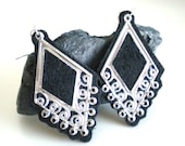 Black Felt and Silver Filigree Earrings