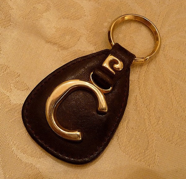 Vintage 70's Pierre Cardin Logo Leather Key Fob Ring Holder