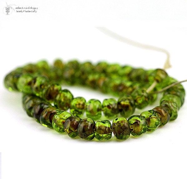 Glass lampwork beads Olive Raku organic strand bulk  handmade for artisan jewelry designs (50)