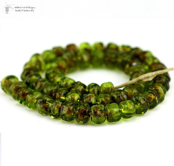 Glass lampwork beads Olive Raku organic strand bulk  handmade for artisan jewelry designs (50)