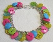 Free UK Shipping with coupon code FREESHIPUK - Lime Green, Hot Pink, Yellow and Aqua button charm bracelet