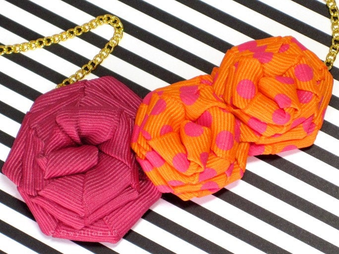 Retro Pink n Orange Rose Necklace