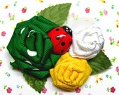 Cute LadyBug Green Floral Brooch