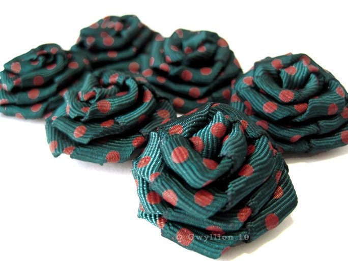 Hunter Green and Deep Orange Polka Dot Rose Drops - (6)