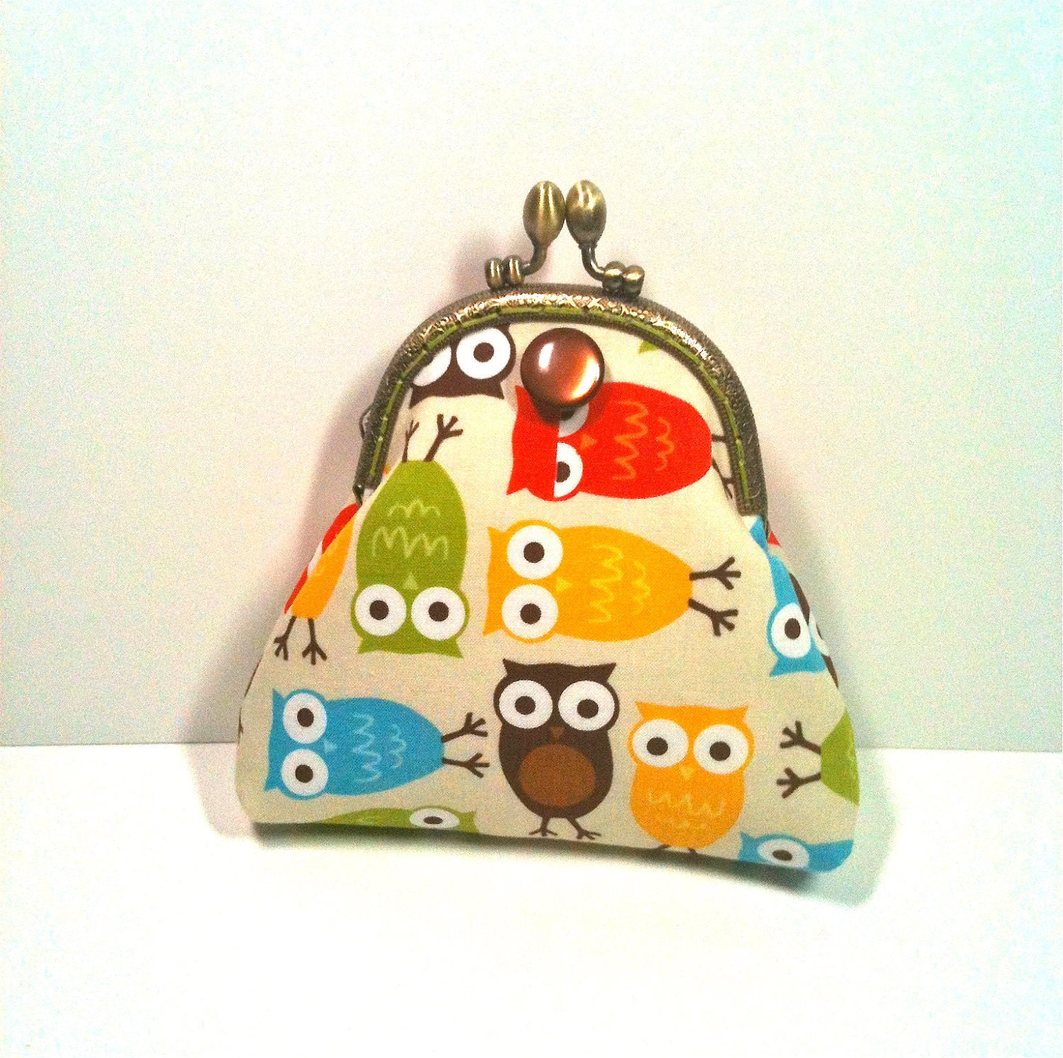 Coin Purse in Owl Fabric with Brown Button
