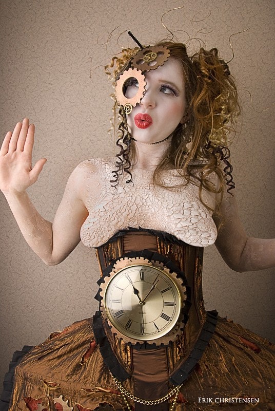 Steampunk FUCNTIONAL CLOCKWORK Corset and Pannier