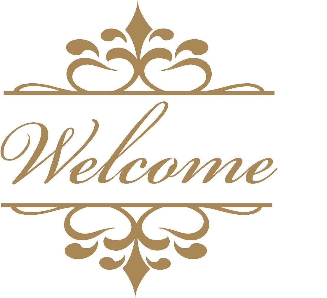 Wall Decal Welcome with Flourish Motif Frame Wall Decal Wall Words