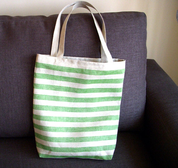 Green apple - 100% natural linen simple tote