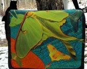 Laptop Bag - Luna Moths Chartreuse - Messenger Bag - Fits 13" To 17" Laptop - Original Design