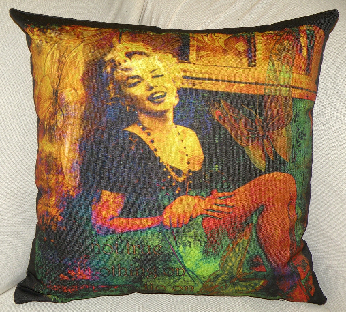 Designer  Pillow Cover - "Marilyn Monroe" -  "It's Not True I Had Nothing On...I Had The Radio On" - Designer - Fits 18x18 Insert