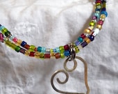 Hammered Silver Heart on Colorful Seed Beads