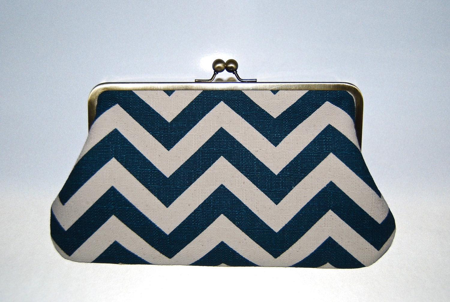 Large Clutch - Chevron Zig Zag Blue