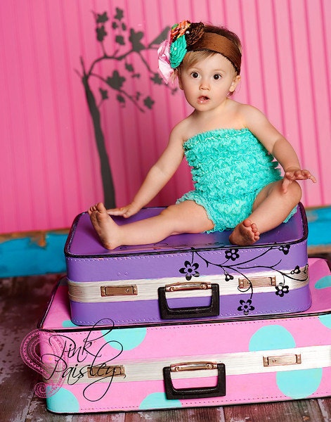 Pettiromper Petti Romper - Lace Ruffles - Caribbean Turquoise Green - You Pick Size 12 18 2t 3t 4 5 6 - Perfect for Portraits