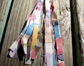Extra Long Fabric Earrings with Silver Chain