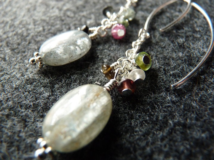 Kyanite and Tourmaline Dangle Earrings