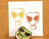 Gas Mask Rubber Stamp - Hand Carved Rubber Stamp