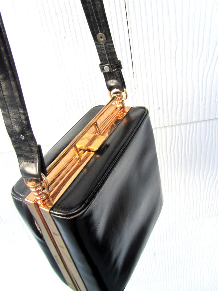 1940s Black Leather Box Purse ON SALE