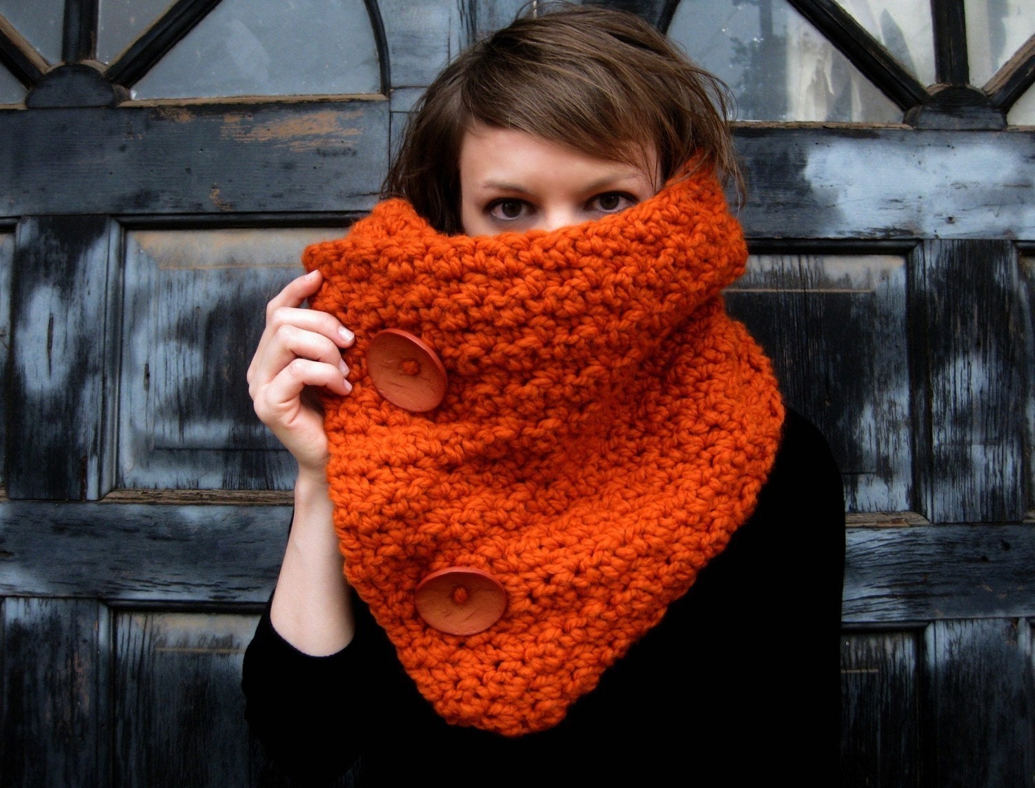 chunky cowl button wrap / the selawik / pumpkin