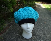 Crocheted Turquois and Black Kingston Cap