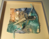 ART ASSEMBLAGE FRAMED SHADOW BOX SEA SHELLS PNTD PAPER signed