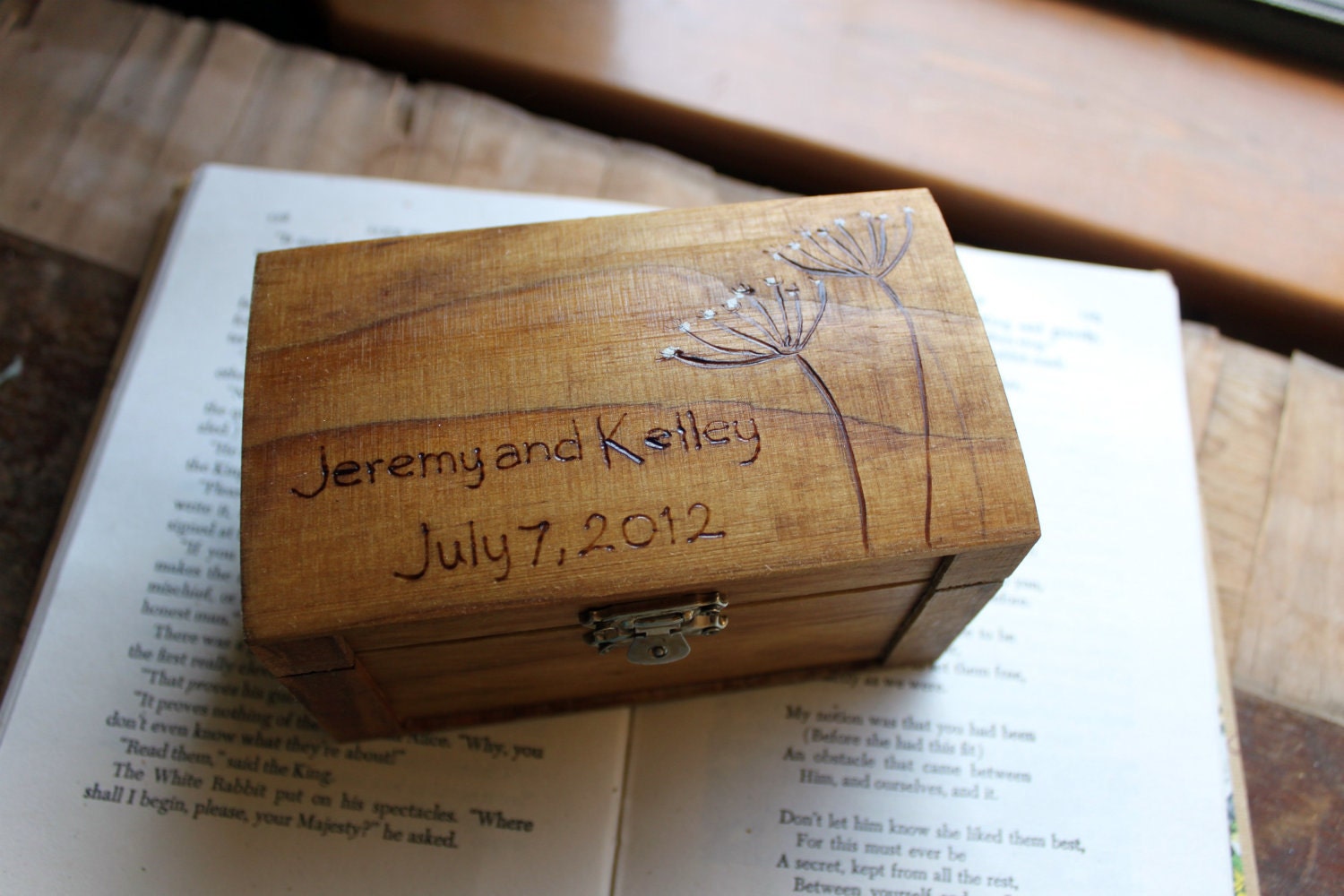 Rustic Woodburned Ring Bearer Box - Queen Annes Lace