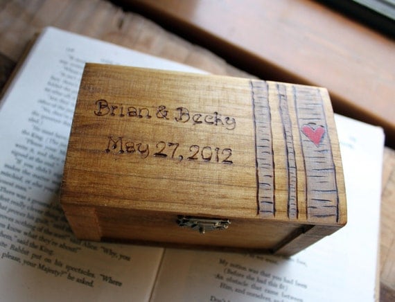 Rustic Woodburned Ring Bearer Box -Birch Forest