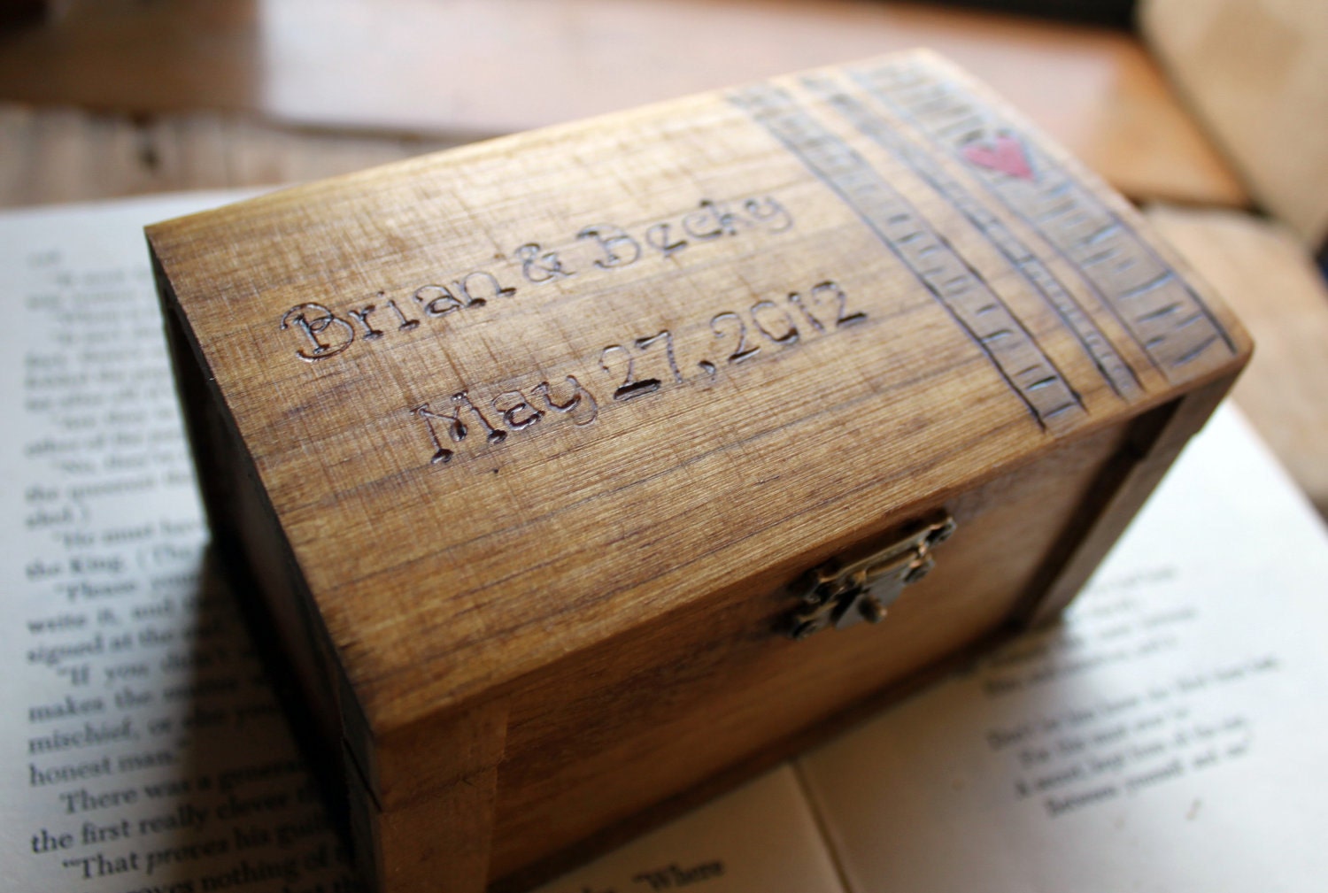 Rustic Woodburned Ring Bearer Box -Birch Forest