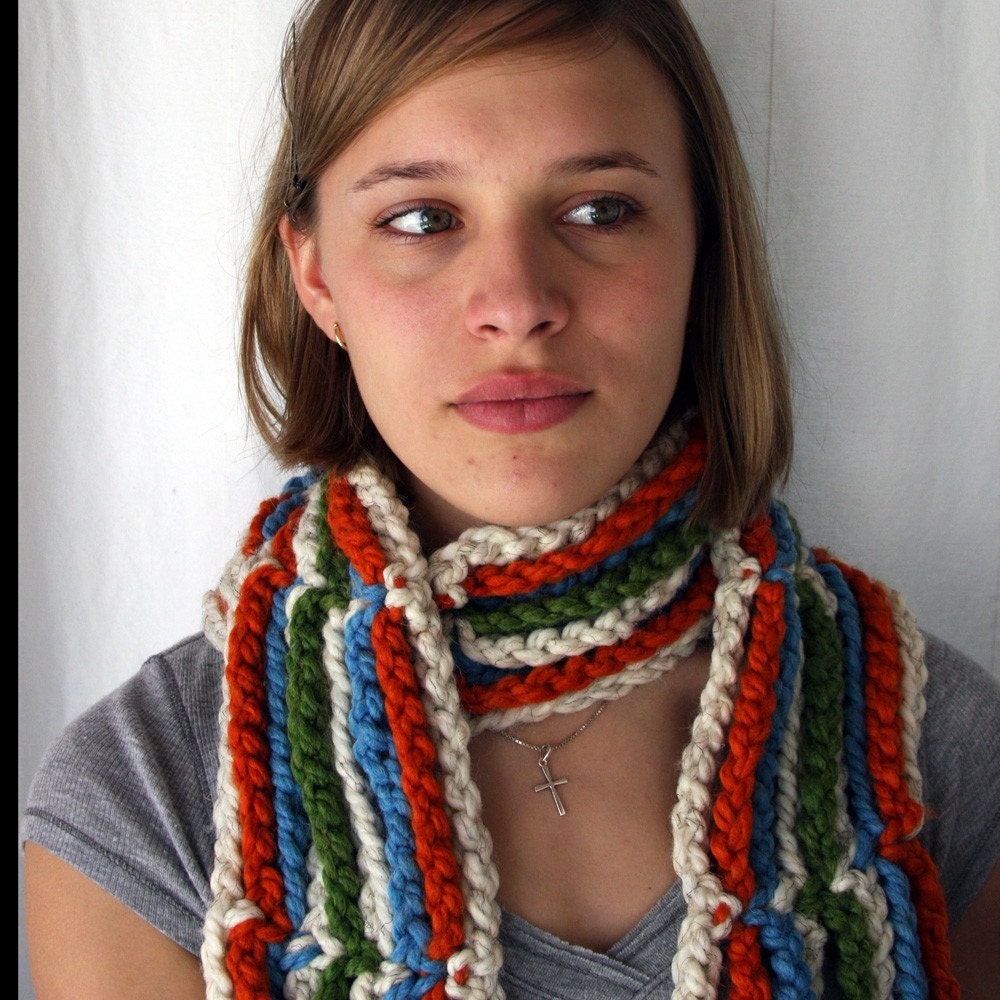 SALE Hanging out on the Line Hawaii Five O Crocheted Chunky Stripes Scarf