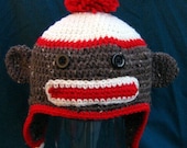 Crocheted Sock Monkey Hat 12-3yrs