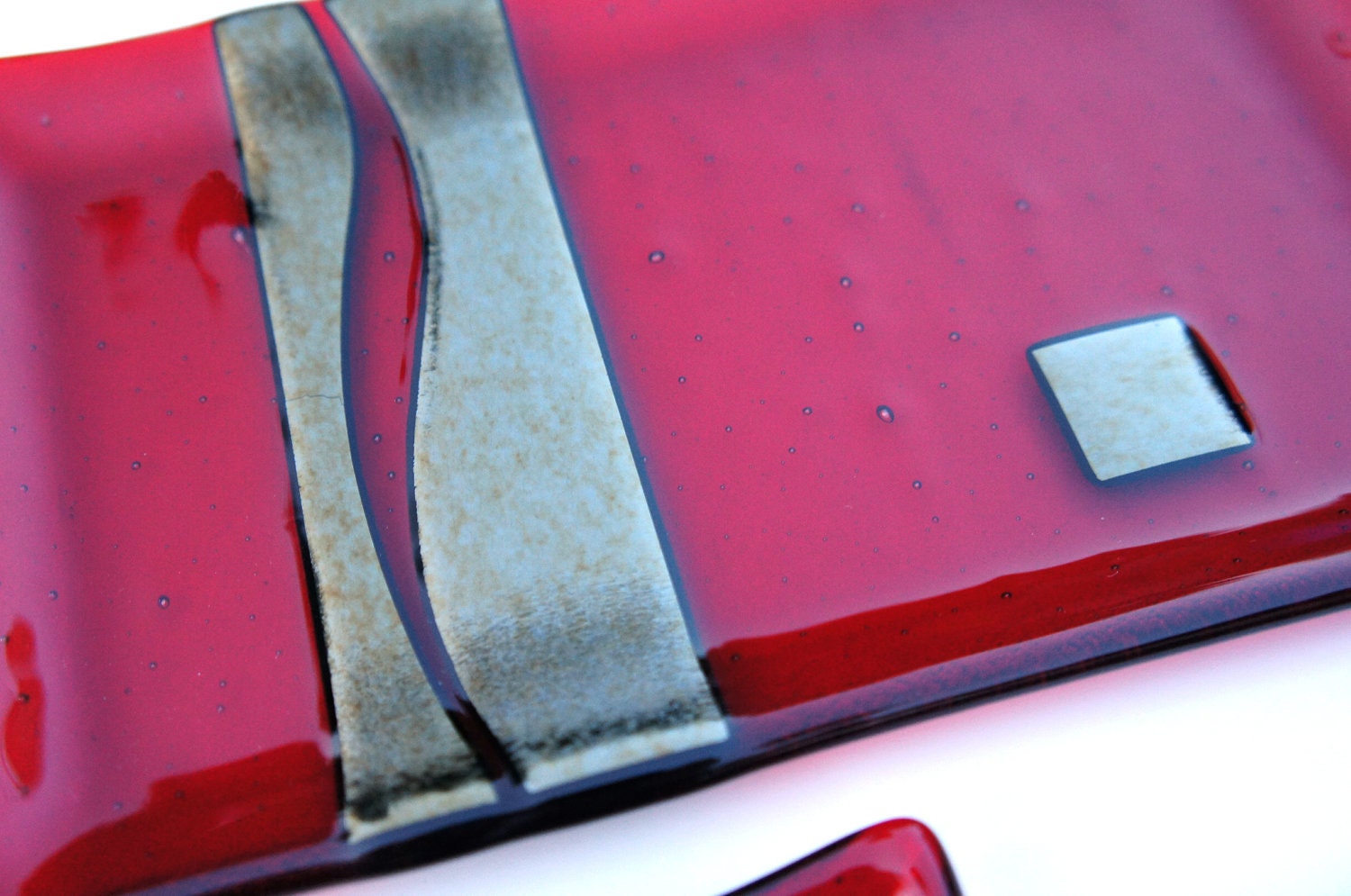 Red Fused Glass Plate Set with Gold Accents