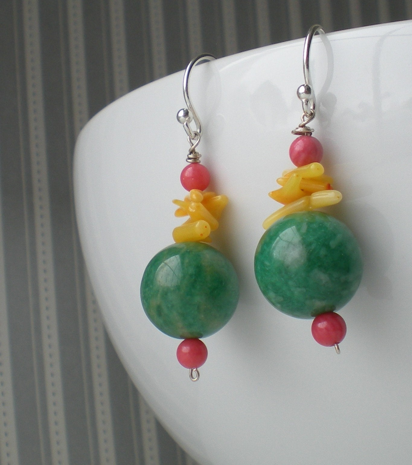 Coral and Amazonite Earrings