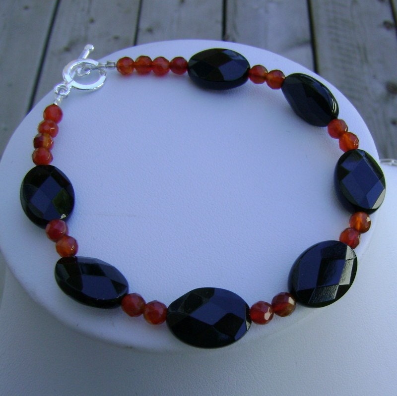 Faceted Black Onyx and Red Agate Passion Bracelet