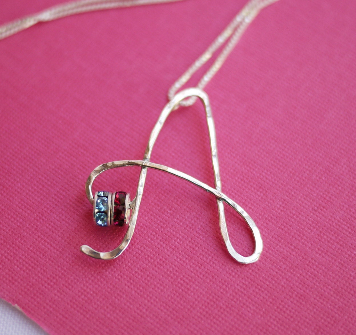 Handmade Personalized Letter A Shaped Crystal Birthstone Pendant Custom Initial Monogram