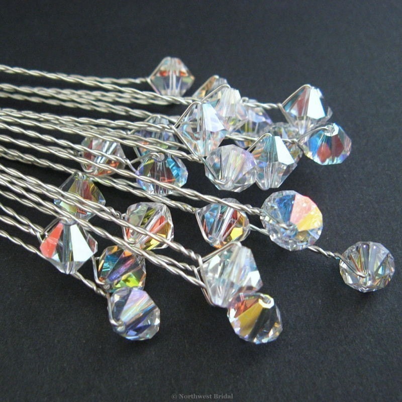 12 Crystal Bouquet Jewelry Stems Swarovski Floral Picks 8mm BICONE