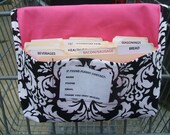 Coupon Organizer Holder Damask Fabric Black and White with Pink Lining