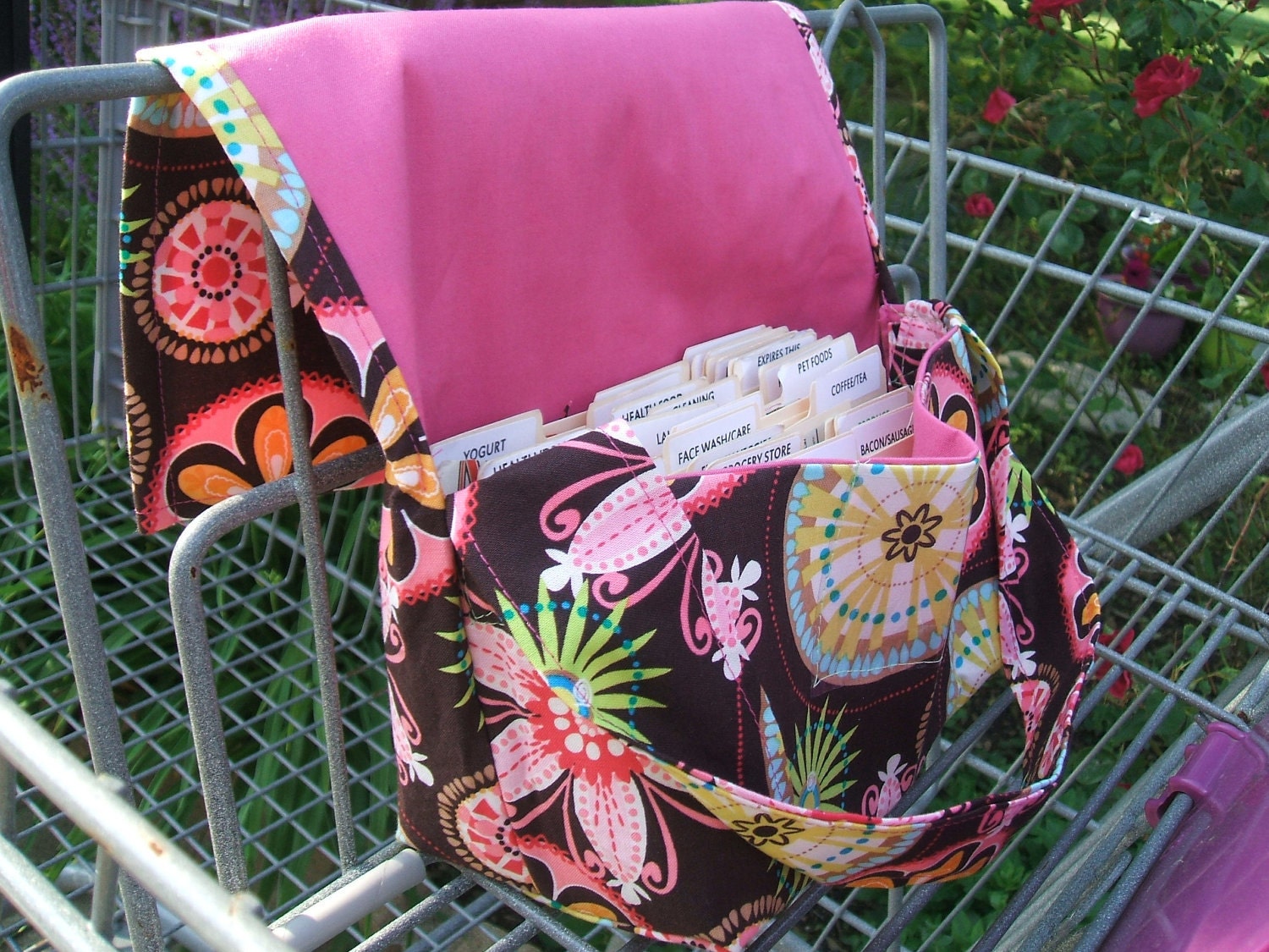 Coupon Organizer Holder  Mega Large Carnvial Bloom Fabric with Rose Lining