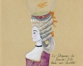 Marie Antoinette Goldfish Bowl 8x10 watercolor print