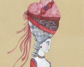 Valentines Day Heart Shaped Chocolate Box Marie Antoinette watercolor print 8x10