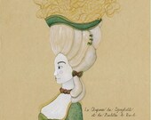 Marie Antoinette Spaghetti Pasta Meatballs Food Kitchen Art 5x7 watercolor print