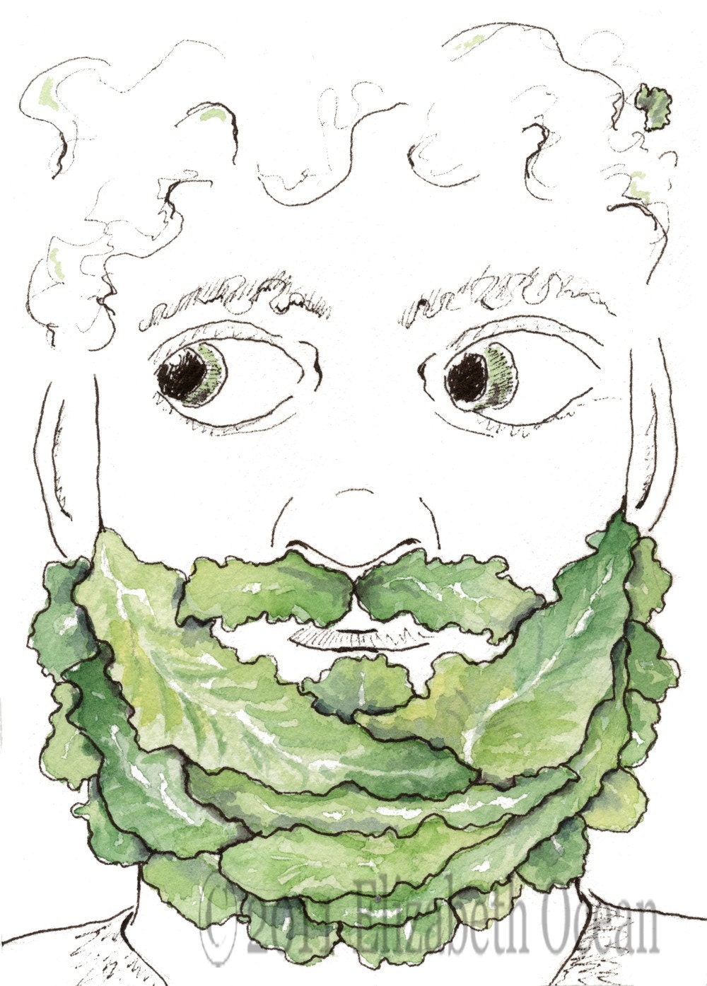 Lettuce Kitchen Art Vegetable Art Farmers Market Salad Beard watercolor print 5x7