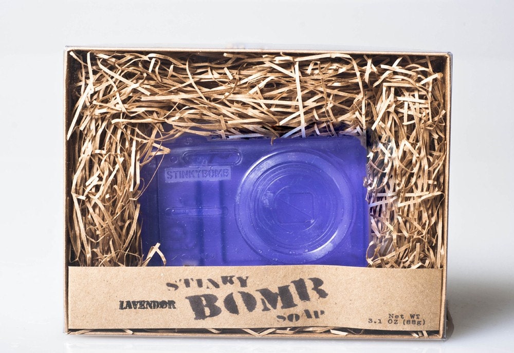 camera soap, purple