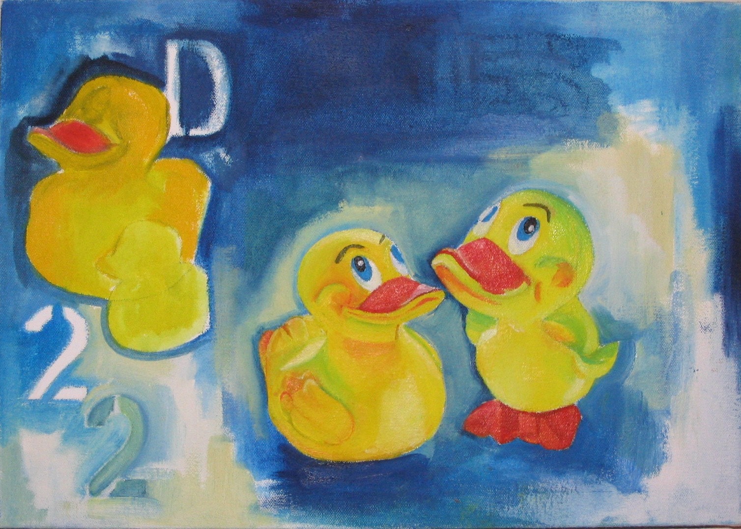In Two's, rubber duckies, oil painting, SALE
