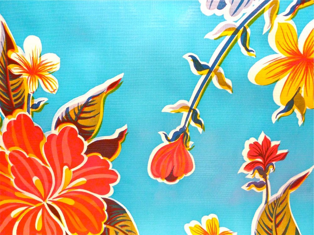 Oilcloth Yardage in Light Blue Hibiscus from Oilcloth Addict