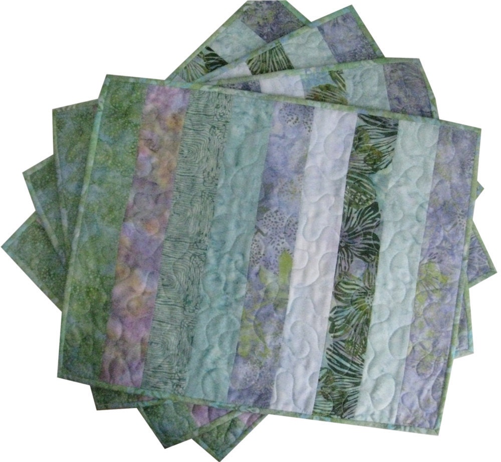 Quilted Placemats in Seafoam and Lavendar Batik