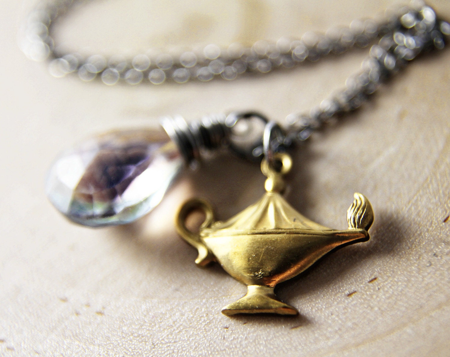 Genie Lamp Necklace Silver Quartz Pendant