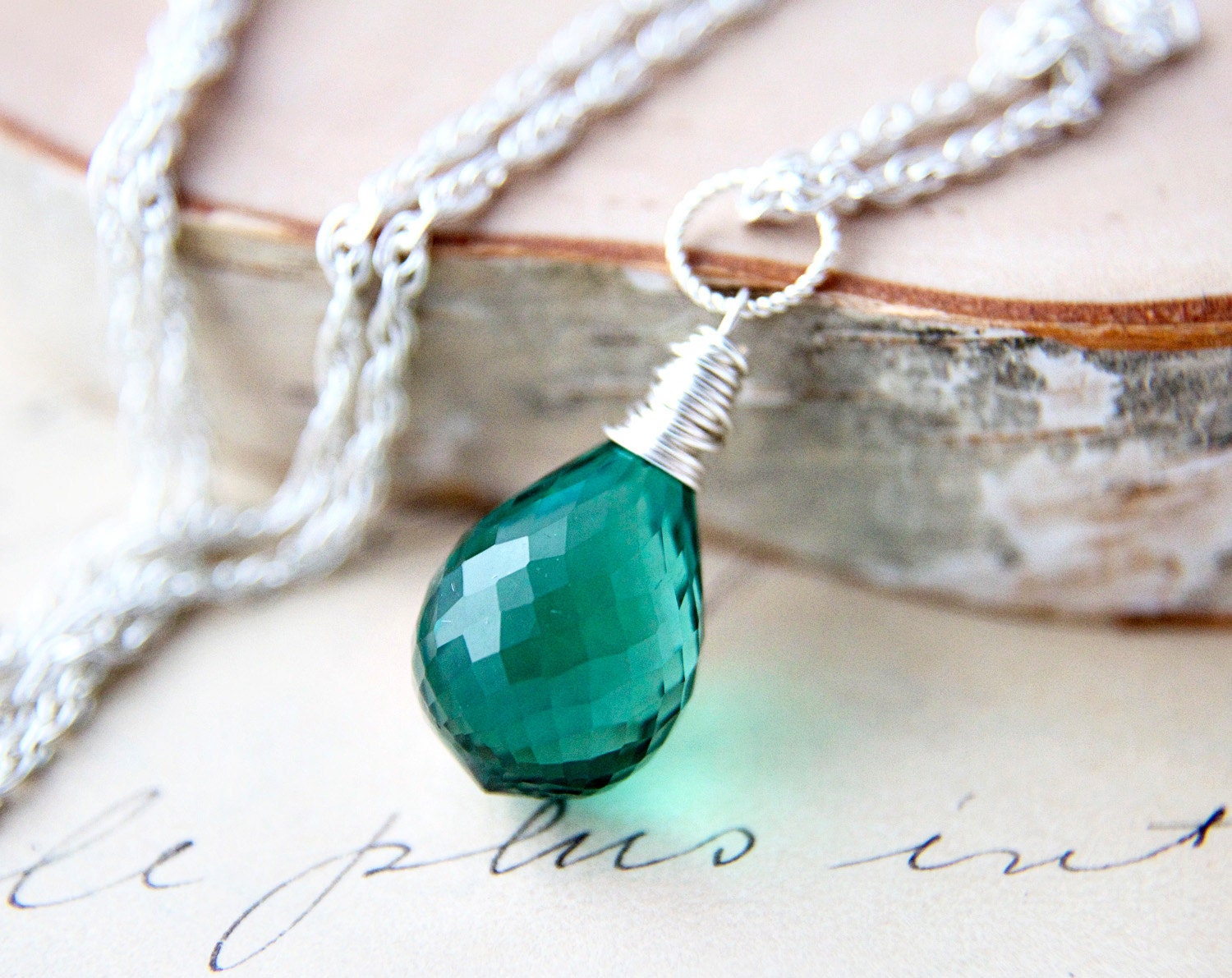 Emerald Green Necklace Silver May Pendant