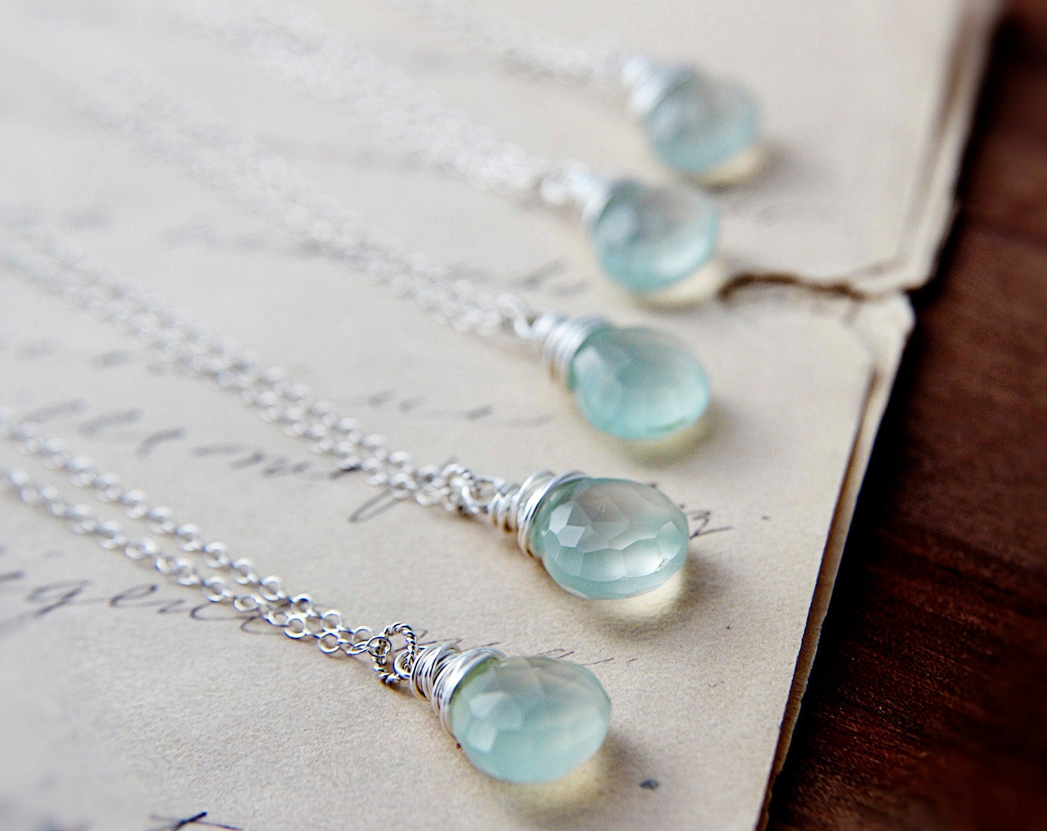 Bridesmaid Gift Set Sky Blue Chalcedony Sterling Silver Pendant PoleStar