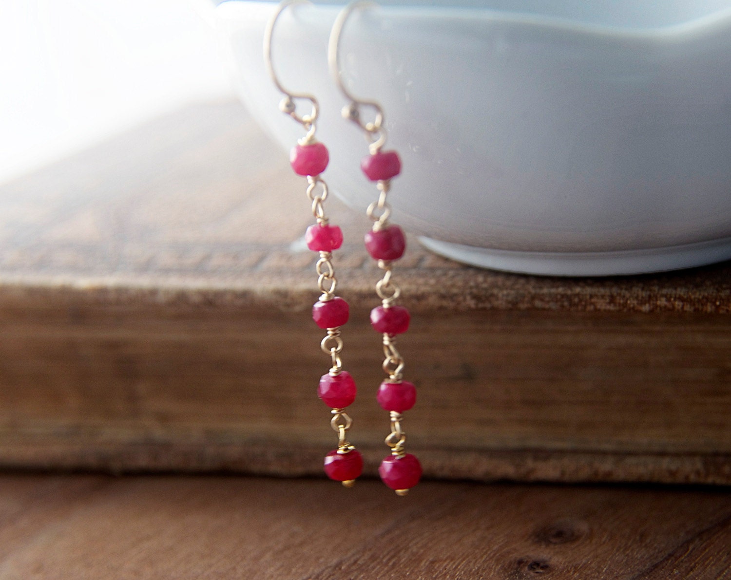 July Birthstone Ruby Earrings Gemstone Jewelry Gold Dangle PoleStar