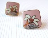 Vintage Laurel Burch Earrings - Wild Lily - White Lily Flowers - Pink