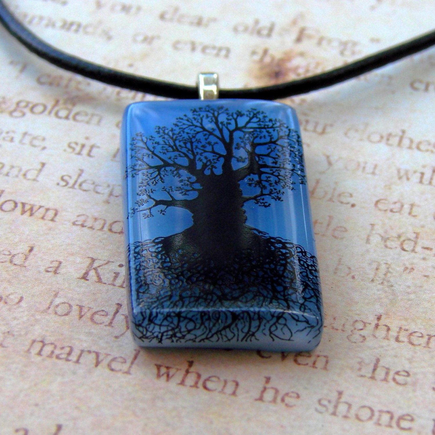 Blue Skies Mighty Tree Of Life Fused Glass Pendant